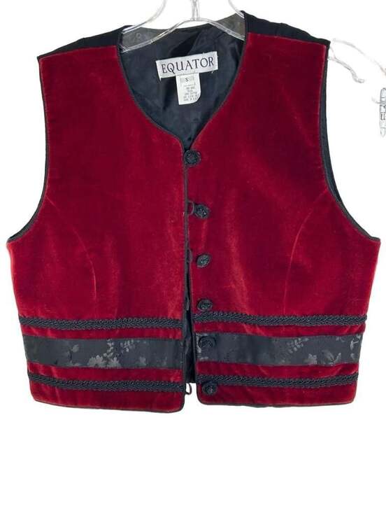 Equator Jackets & Blazers - Vintage Equator Crimson Red Velvet Cropped Vest / Waistcoat S, 90s grunge, gothi